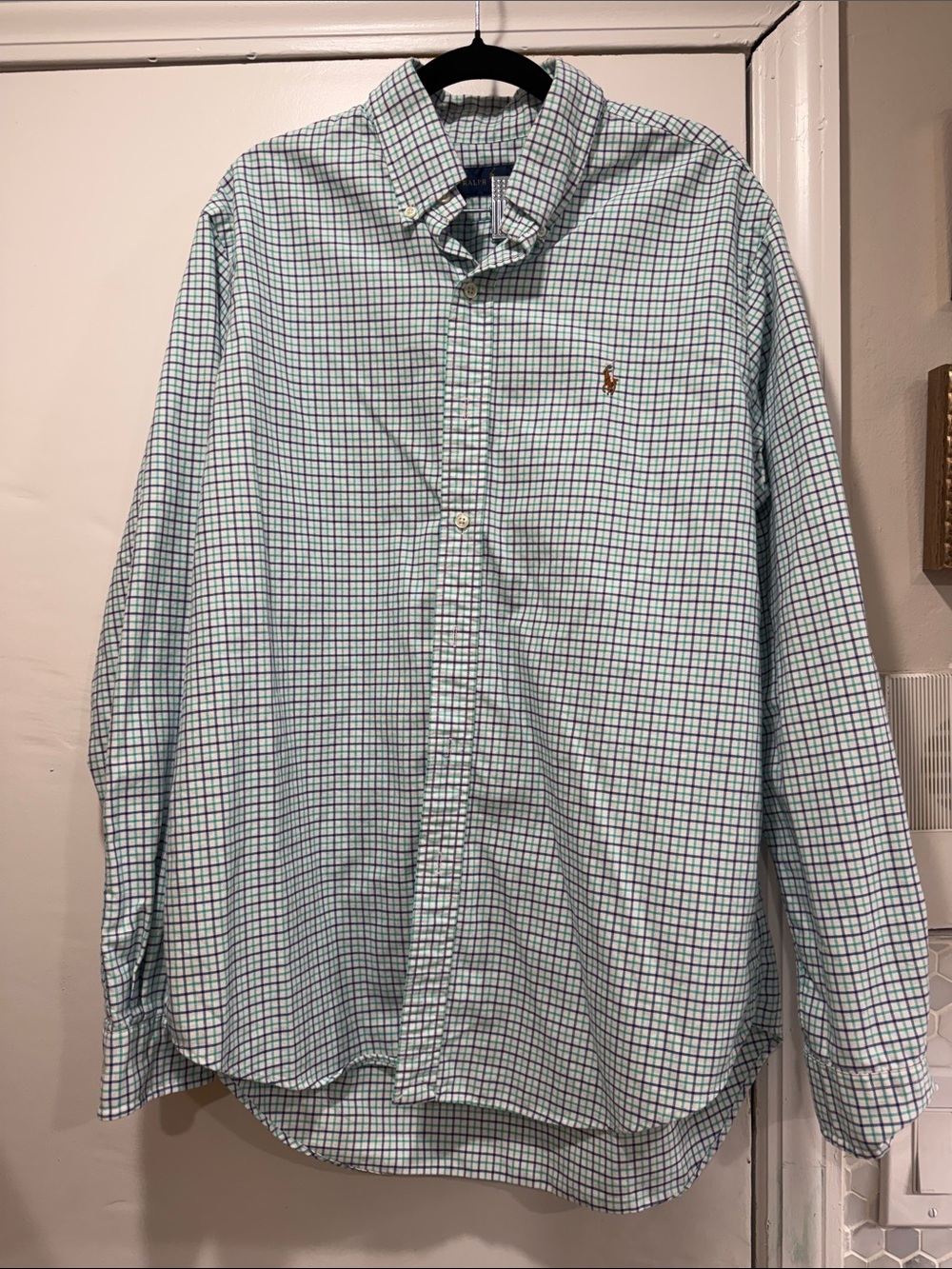 Ralph Lauren Light Green and Blue Check Button-Down Shirt